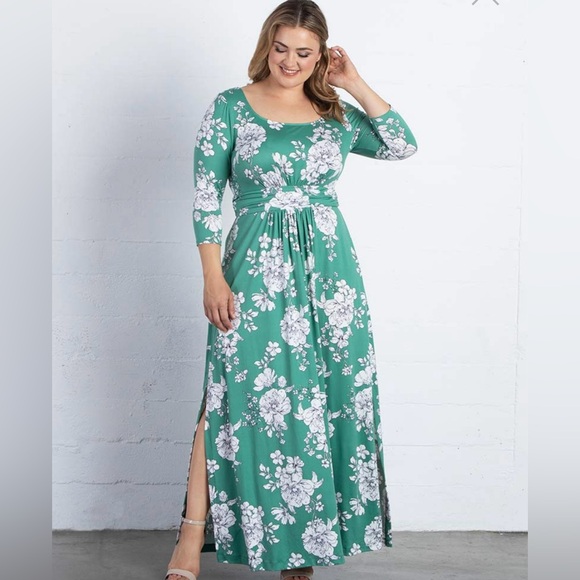 Kiyonna Maya Maxi Dress - Green & White Floral Print. Soft and Stretchy. Size 4X - Picture 6 of 15
